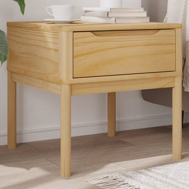 Berkfield Home Floro Lamp Table in Wax Brown Solid Pine, W/D/H: 55 x 55 x 54 cm