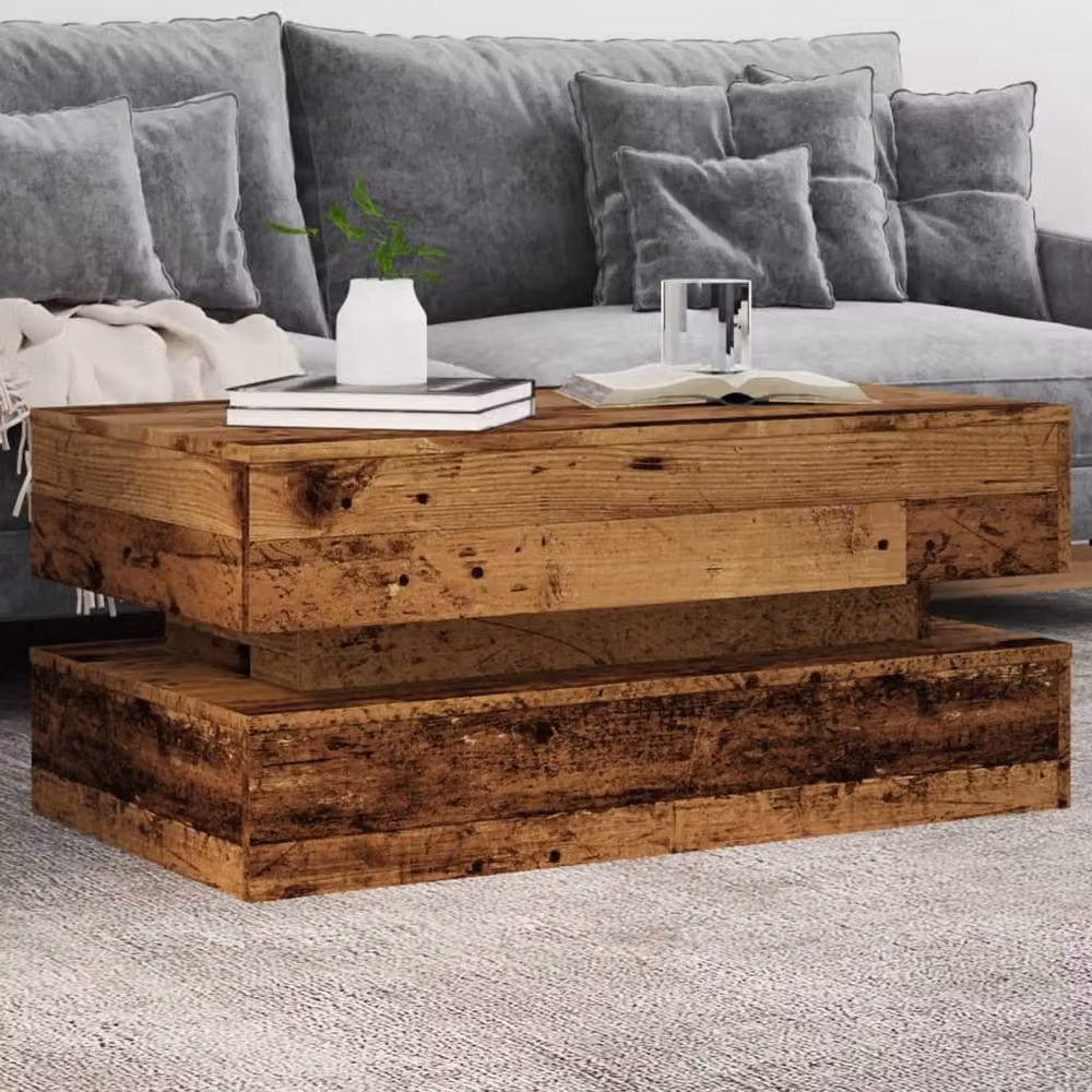 Berkfield Home Modern Coffee Table with LED Lights in Brown, W/D/H: 90 x 50 x 40 cm – 2