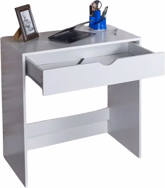 Furnold Modern White Single Pedestal Computer Desk and Dressing Table