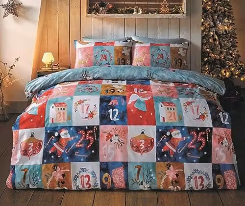Rapport Home Christmas Advent Calendar Reversible Microfibre Duvet Cover and Pillowcase Set, Multicolour, W/D/H: 180 x 200 cm and 50 x 75 cm
