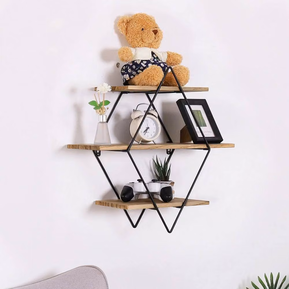 SPETLEK 3 Tier Diamond Geometric Floating Wall Shelf in Light Oak – 2