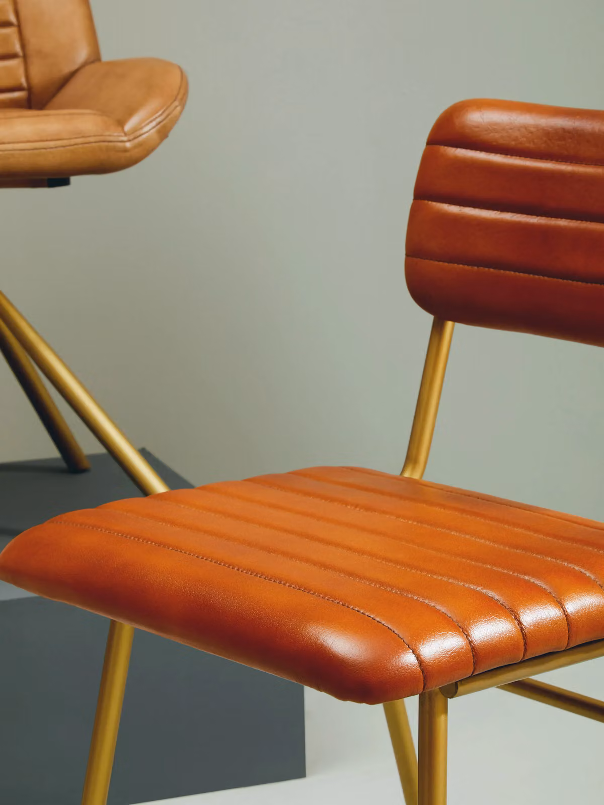 Orsina Brown Buffalo Leather Dining Chair with Gold Metal Frame – 2