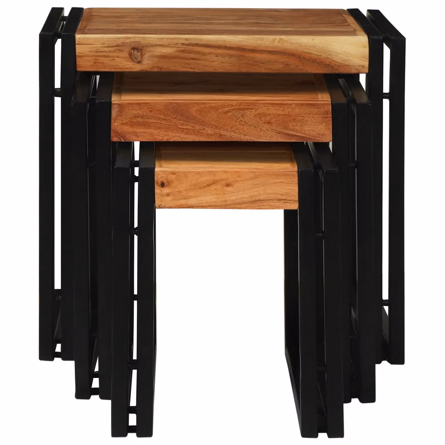 Berkfield Home Nesting Tables, Set of 3 Modern Square Acacia Wood and Metal Tables in Brown and Black – 3