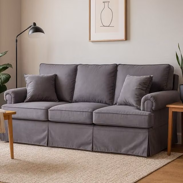 Fifty Five South Three Seater Grey Velvet Sofa with Scatter Cushions – 2