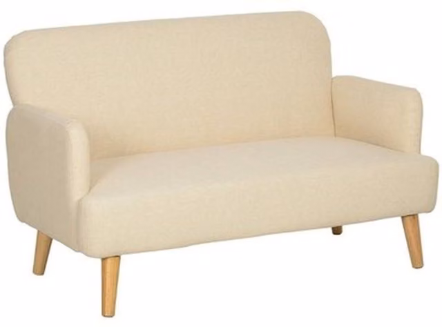 NESTLUNE 2 Seater Upholstered Fabric Sofa in Beige with Rubberwood Legs