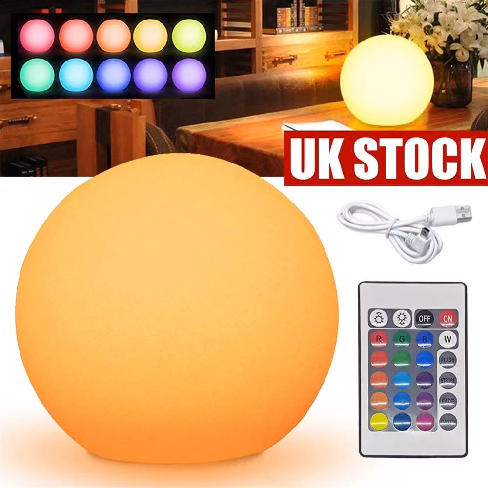 Nordara RGB LED Globe Ball Night Light with Remote Control, Multicolour Shatterproof Sphere Lamp for Garden and Tabletop Use – 2