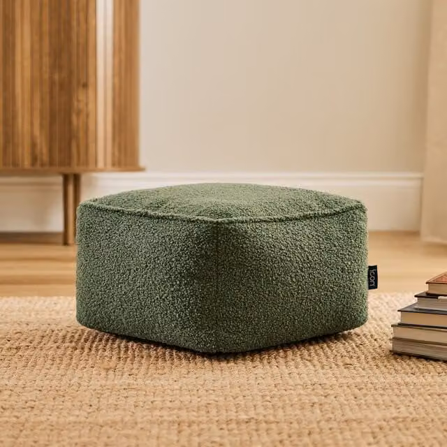ICON Amara Boucle Square Footstool Bean Bag in Green