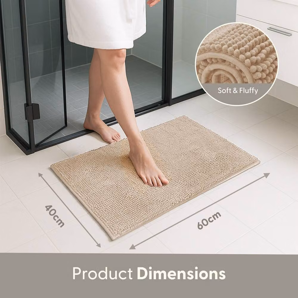 Keplin Non-Slip Microfibre and Chenille Bath and Toilet Mat, Beige, W/D: 40 x 60 cm – 2
