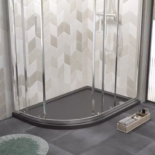 Nuie TR71113 Modern Right Hand Offset Quadrant Slimline Pearlstone Shower Tray, Slate Grey, W: 1200 mm, D: 800 mm – 2