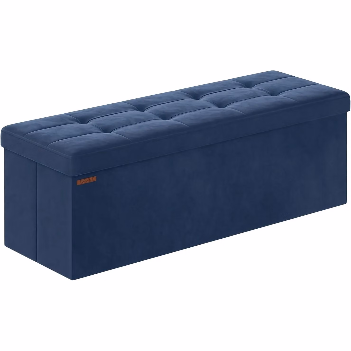 SONGMICS Extra Large Foldable Storage Ottoman Cube Heavy Duty Velvet Bench in Blue – 5