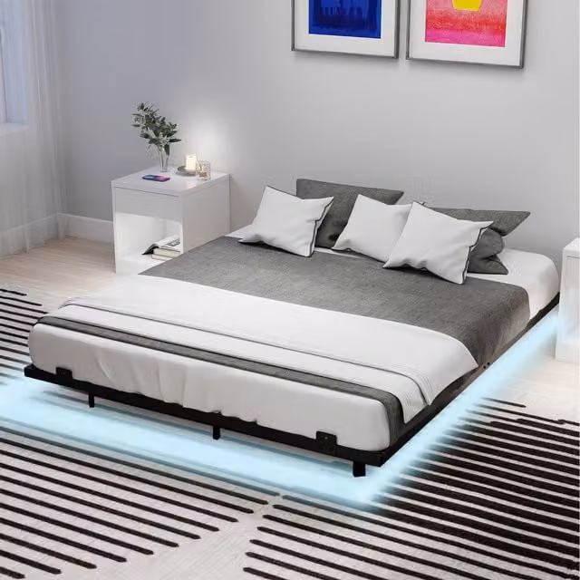 Costway Modern Metal Slats Mattress Foundation, Black, W: 150 cm x D: 200 cm