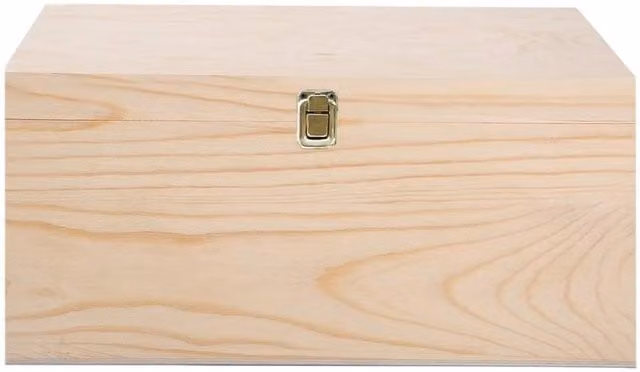 FLAVORA Small Natural Finish Solid Wood Storage Box with Lid, Brown/Sand, W: 50 cm – 1