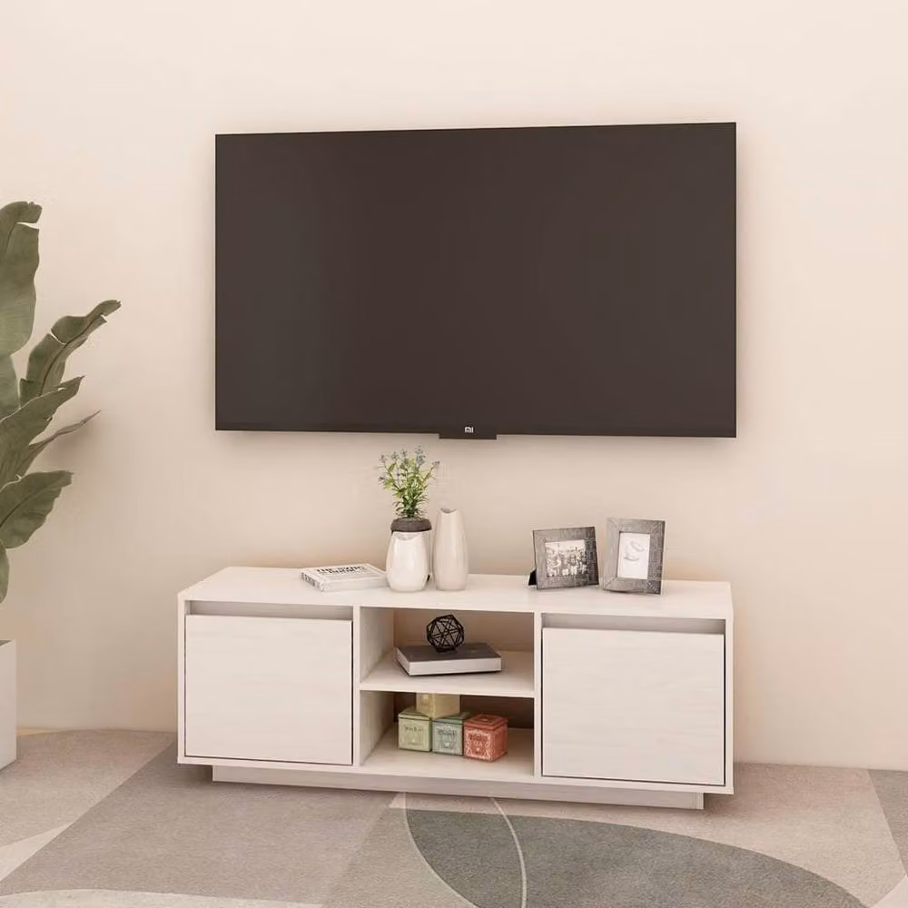 Berkfield Home White Solid Pinewood TV Cabinet W: 110 cm, D: 40 cm, H: 40 cm – 2