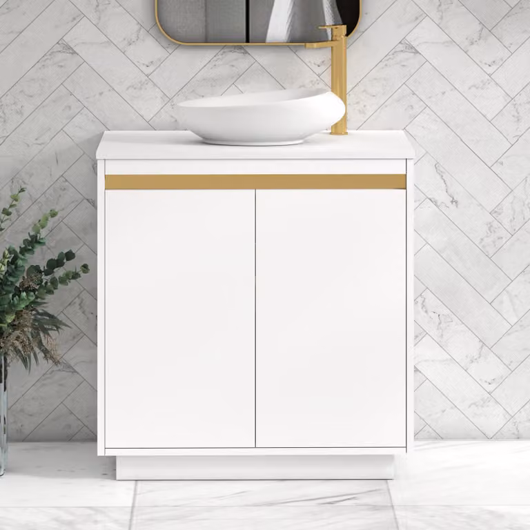 Royal Bathrooms Orion 800mm Matt White Floor Standing 2 Door Vanity Unit with Nova Basin and Brushed Brass Accent Trim