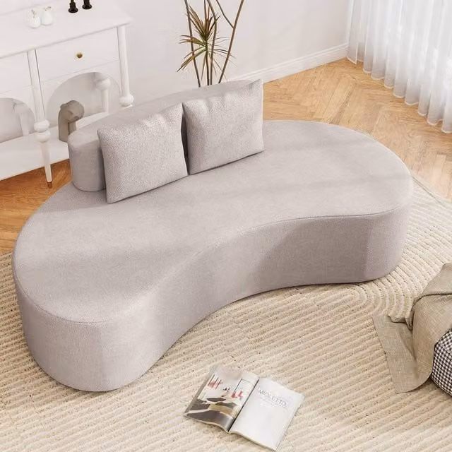 Costway Modern Upholstered Curved Fabric Sofa in Light Grey with 2 Scatter Cushions – 1