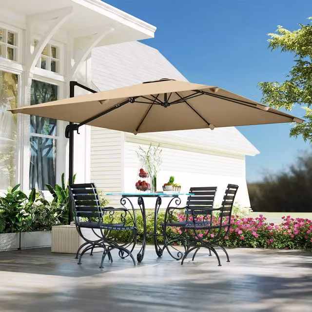 Outsunny Square Cantilever Parasol Patio Umbrella with Crank Handle in Brown