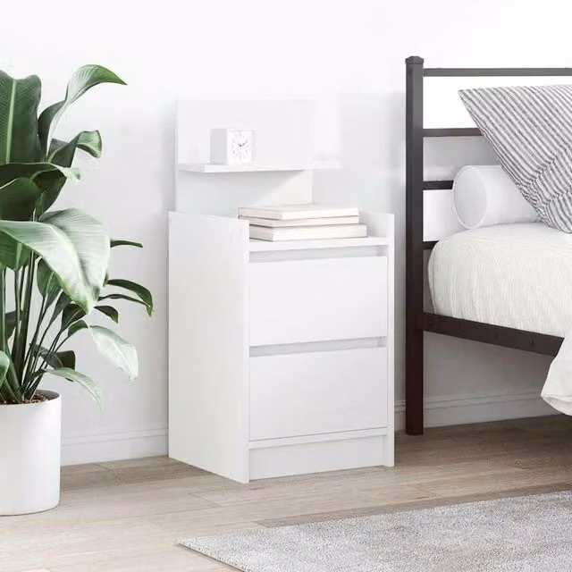 Berkfield Home Bedside Cabinet with 2 Drawers in White, W/D/H: 38 x 34 x 80 cm