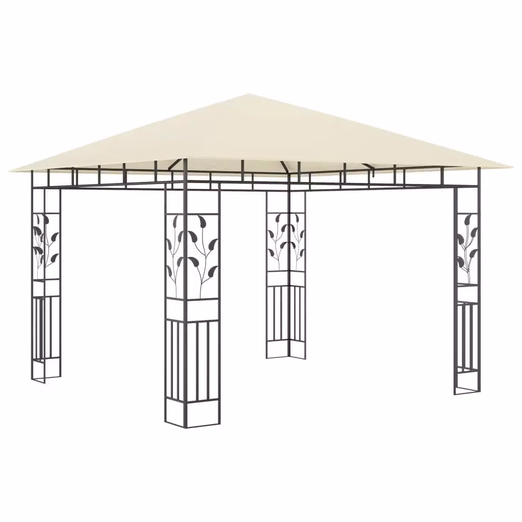 Berkfield Home Gazebo with Mosquito Net and LED String Lights, Beige, W: 300 cm, D: 300 cm, H: 273 cm – 3