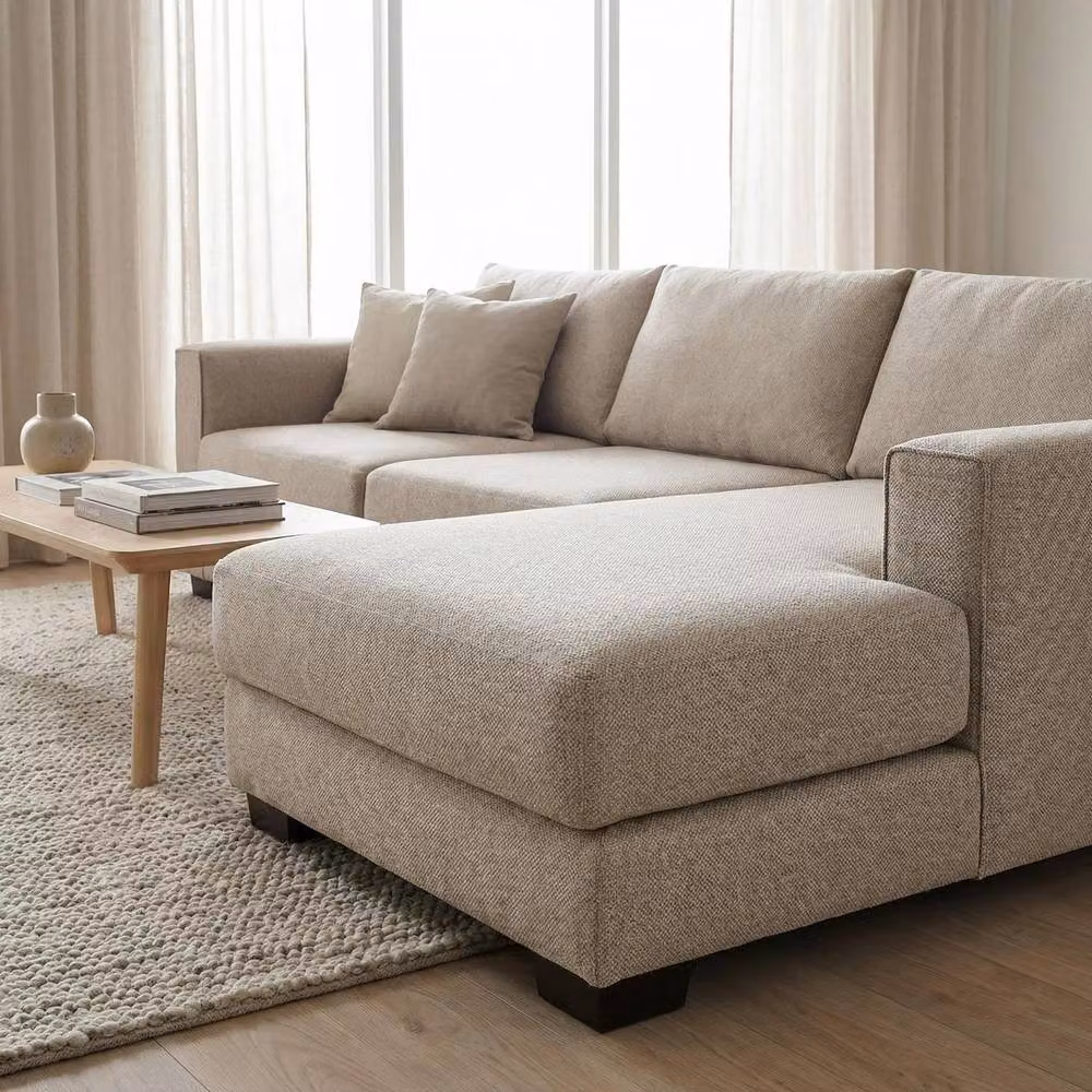 Abakus Direct Kaizer Right Facing L-Shape Corner Sofa in Light Brown Bubble Fabric – 3
