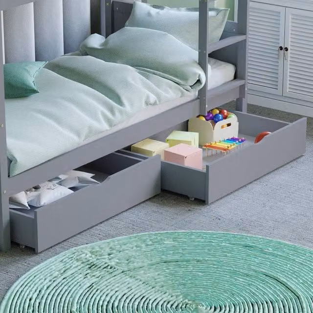 HD Designs Junior Vida Libra Solid Wood Underbed Drawers with Castors in Grey