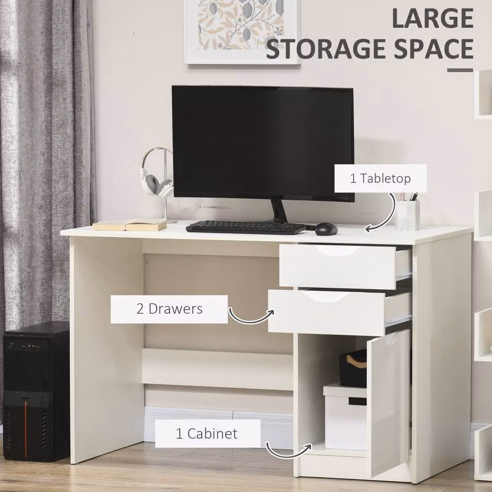 Wyld Haus Niba High Gloss White Computer Desk with Drawers and Storage Cabinet W/D/H: 120 x 60 x 76 cm – 4