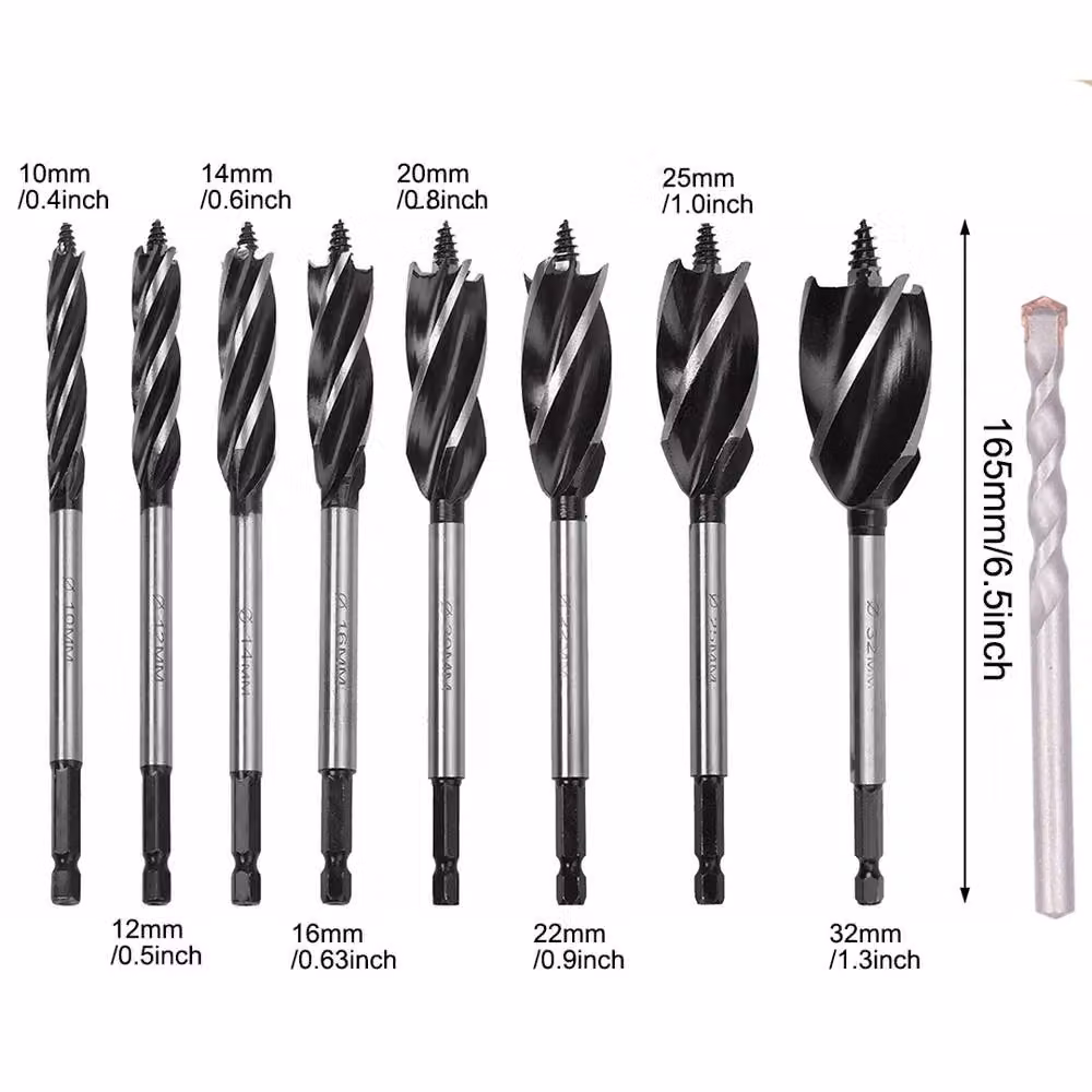 Kelvenix High-Carbon Steel Fast Cut Wood Auger Drill Bit Set, Silver, 10-32mm – 2