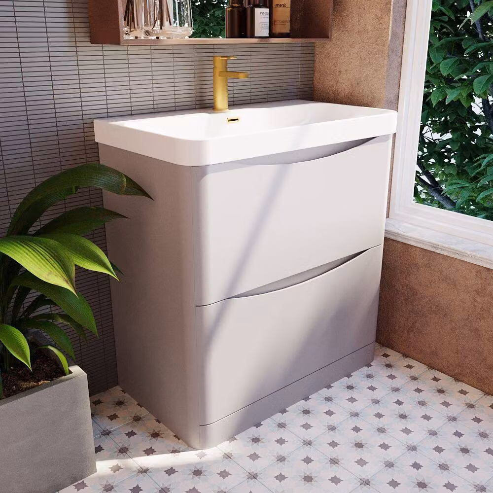 Balterley Grey Floor Standing 2 Drawer Bathroom Vanity with Ceramic Basin, Width: 80 cm – 2