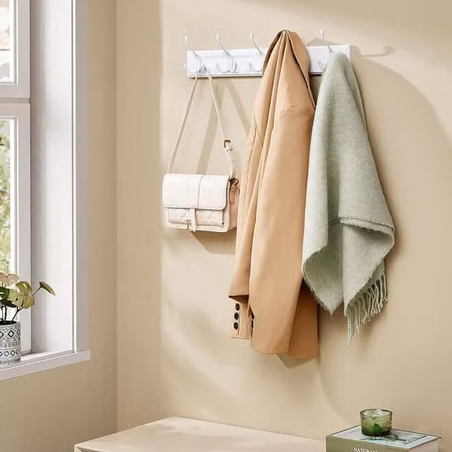 SONGMICS Wall-Mounted Coat Rack with 5 Metal Hooks in White – 1