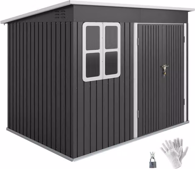 Rolipo Galvanised Steel Pent Shed with Foundation Kit and Window, Dark Grey, W/D/H: 260 x 190 x 177 cm – 1