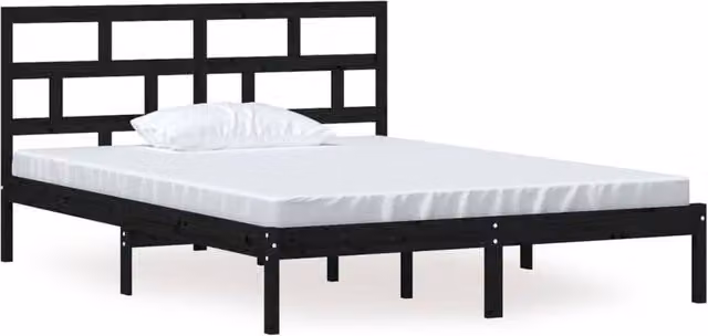 Berkfield Home King Size Solid Pine Wood Bed Frame in Black, W: 150 cm, D: 200 cm – 1