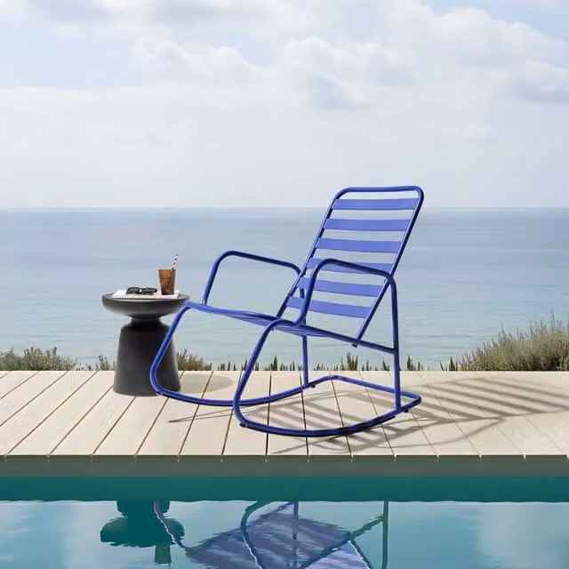 Wyld Haus Blue Aluminium Slatted Modern Outdoor Garden Rocking Chair