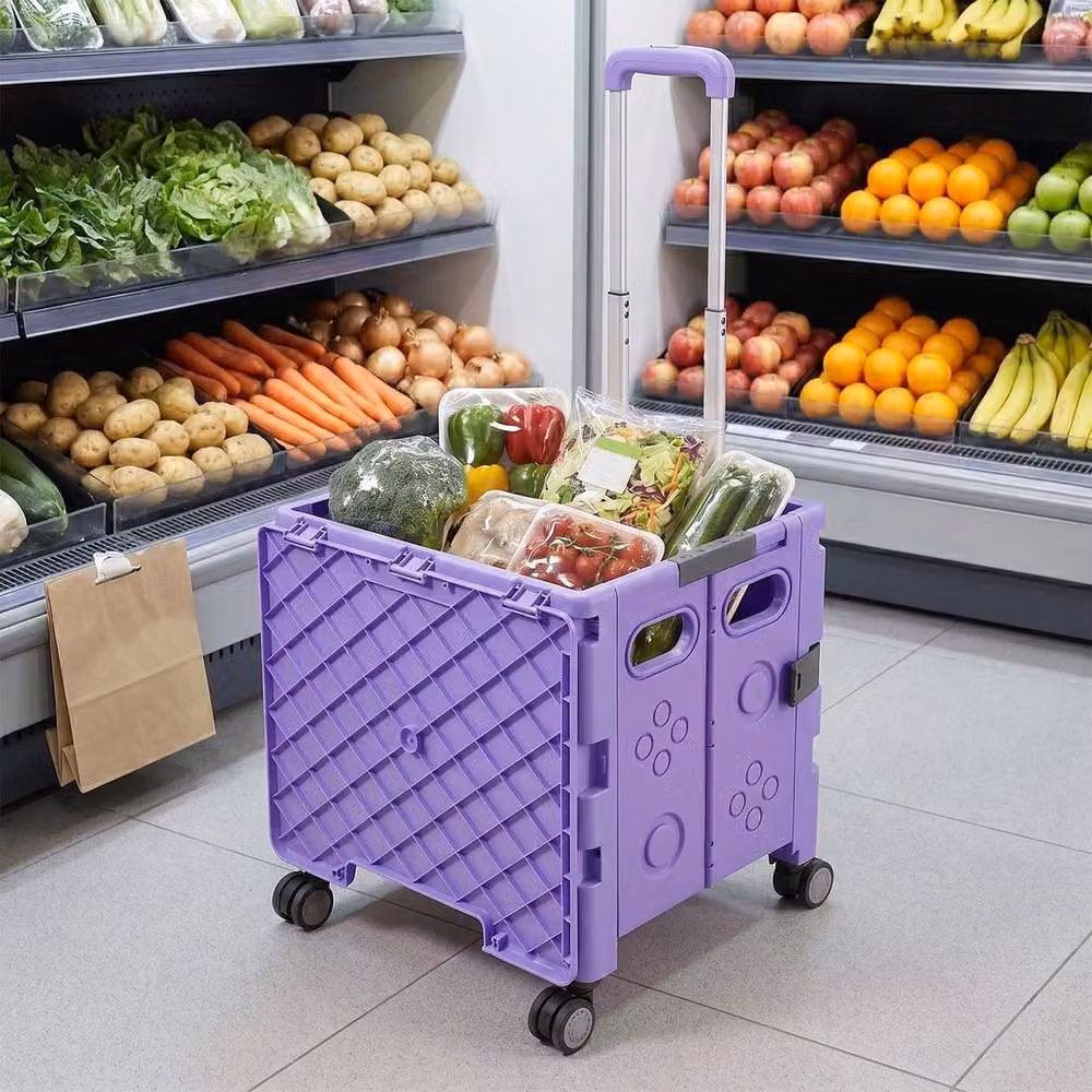PAWNORA 32L Folding Shopping Trolley Cart, Purple – 2
