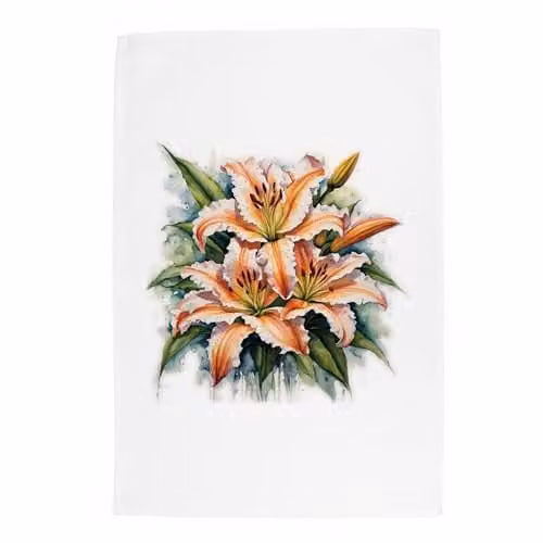 Purely Home Floral Lilies Cotton Tea Towel in Multicolour and White, W: 67 cm, H: 45 cm – 1