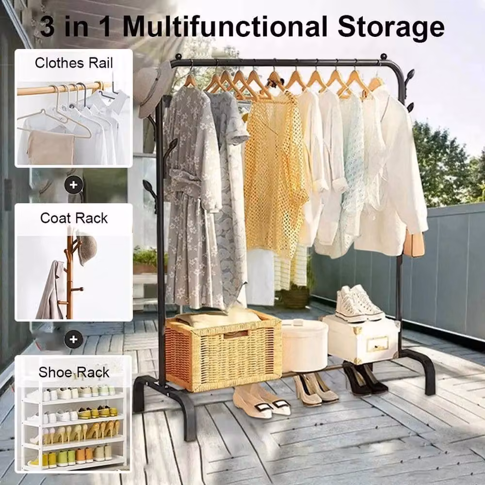 EONLION Super Heavy Duty Metal Clothes Rail Garment Rack in Matt Black – 3
