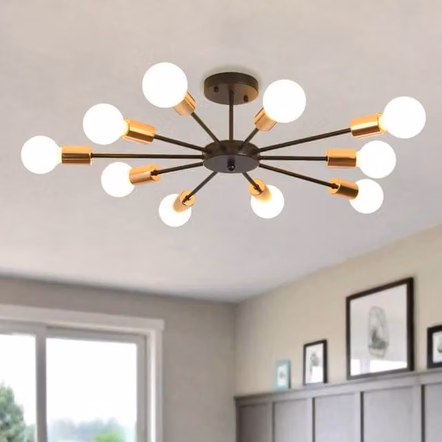 NIVOR 10-Light Industrial Mid-Century Flush Mount Ceiling Chandelier in Black – 1