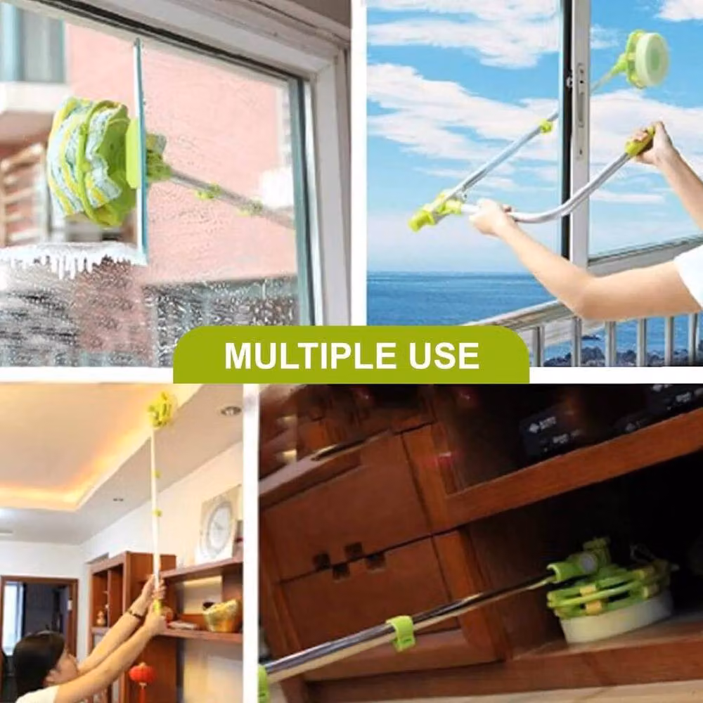 ATEK 2-in-1 U-Shaped Window Squeegee and Sponge Cleaner with Telescopic Extension Pole, Green – 3
