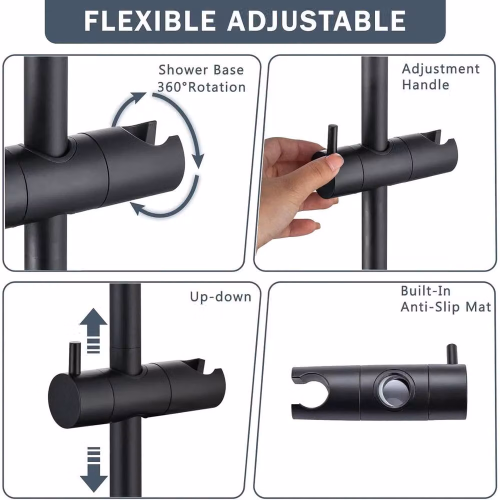 NESTLUNE Stainless Steel Shower Riser Rail Kit in Matt Black, H: 100 cm, W: 52 cm – 3
