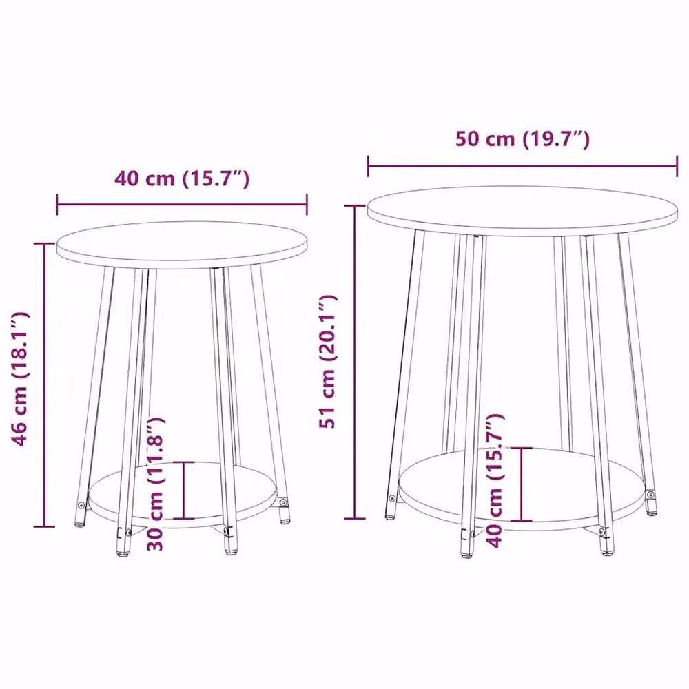 EONLION Set of 2 Industrial Black Round Side Tables with Shelves – 2