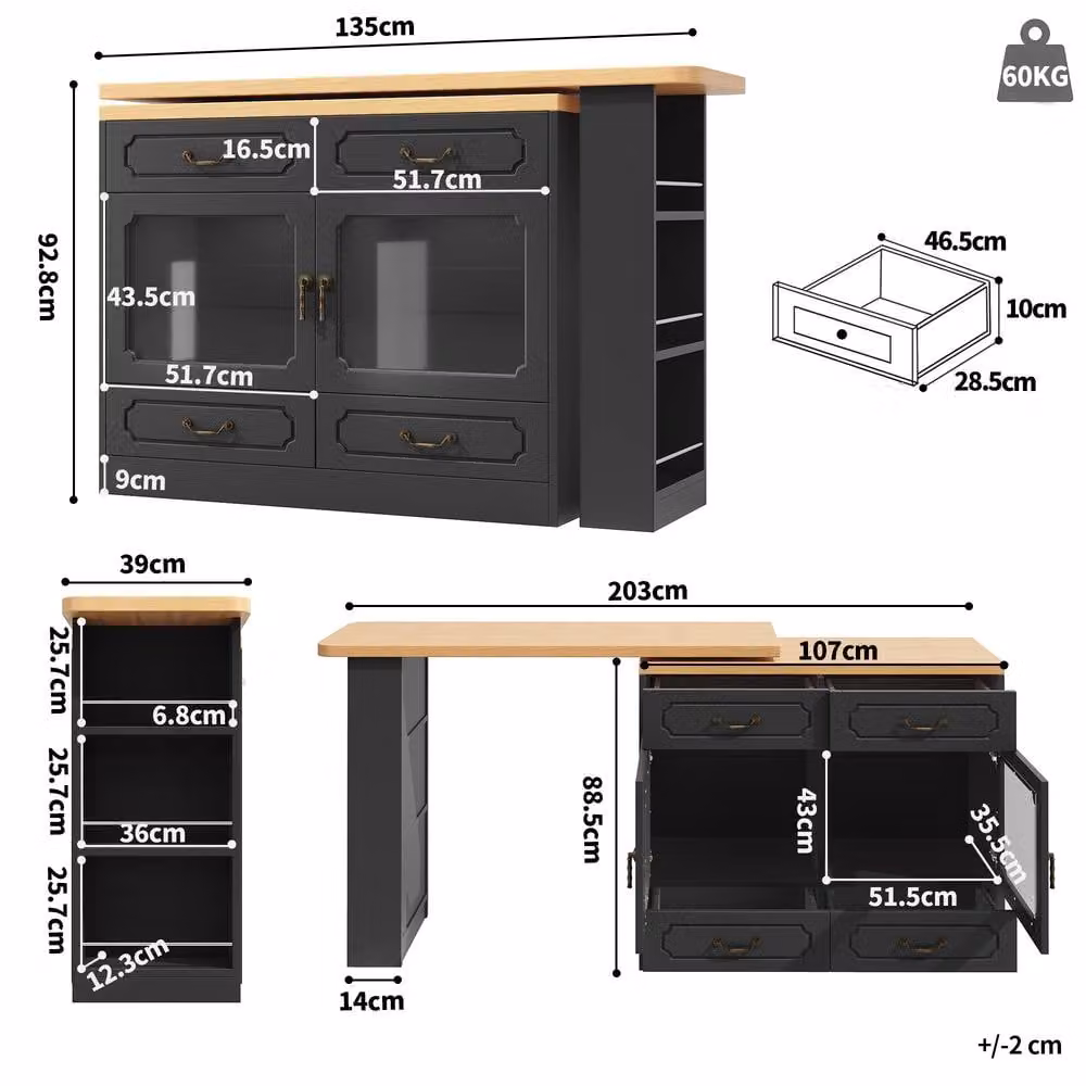 Merax Rotatable Breakfast Bar Table and Buffet Sideboard with LED Lighting and Glass Cabinet in Black – 6