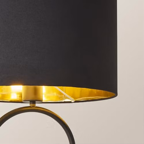 ValueLights Antonia Oval Table Lamp in Matte Black with Gold Metallic Drum Shade – 3