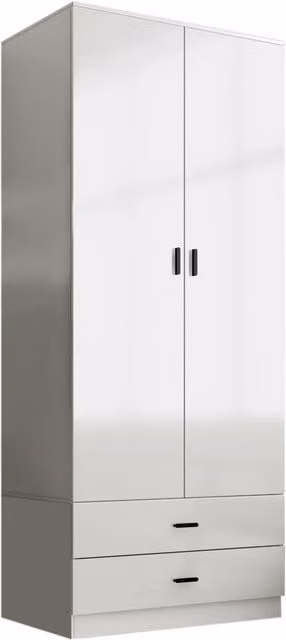 URBNLIVING Gloss 2 Door Wardrobe with 2 Drawers, White, W/D/H: 139 x 46 x 180 cm