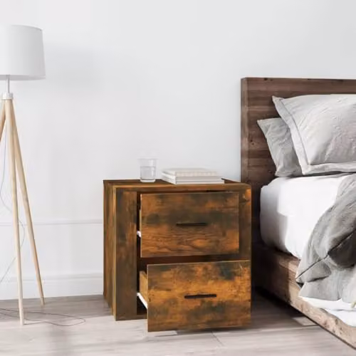 vidaXL Bedside Cabinet in Smoked Oak, Brown, W: 50 cm, D: 39 cm, H: 47 cm – 2