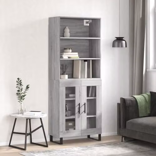 vidaXL Modern Grey Sonoma Highboard with Glass Doors, W/D/H: 69.5 x 34.0 x 180.0 cm – 2