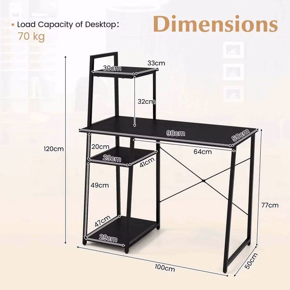 Kelvenix Modern Black Metal Writing Desk for Home Office, W/D/H: 125 x 50 x 77 cm – 2