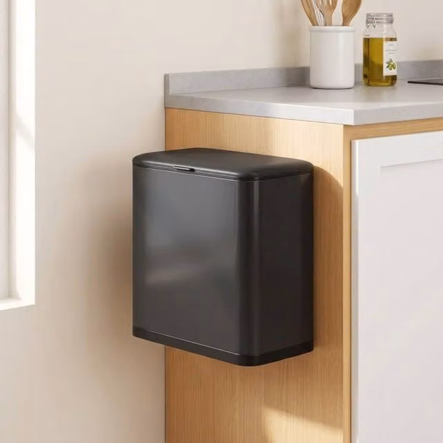 STILVORA 8 L Black Stainless Steel Wall Mounted Kitchen Bin with Touch Lid and Removable Inner Bucket