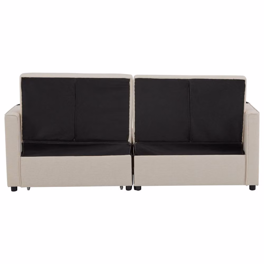 Matteo King Size Independent Pull-Out Sofa Bed in Beige Fabric with Adjustable Headrest and Cup Holders, W/D/H: 180 x 200 cm – 4