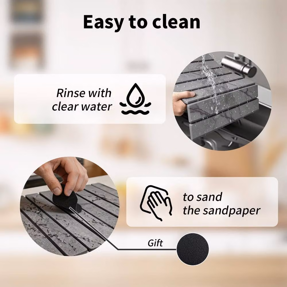 Resmo Super Absorbent Quick-Dry Non-Slip Dish Drying Mat, White and Grey, W: 60 cm, D: 40 cm – 4