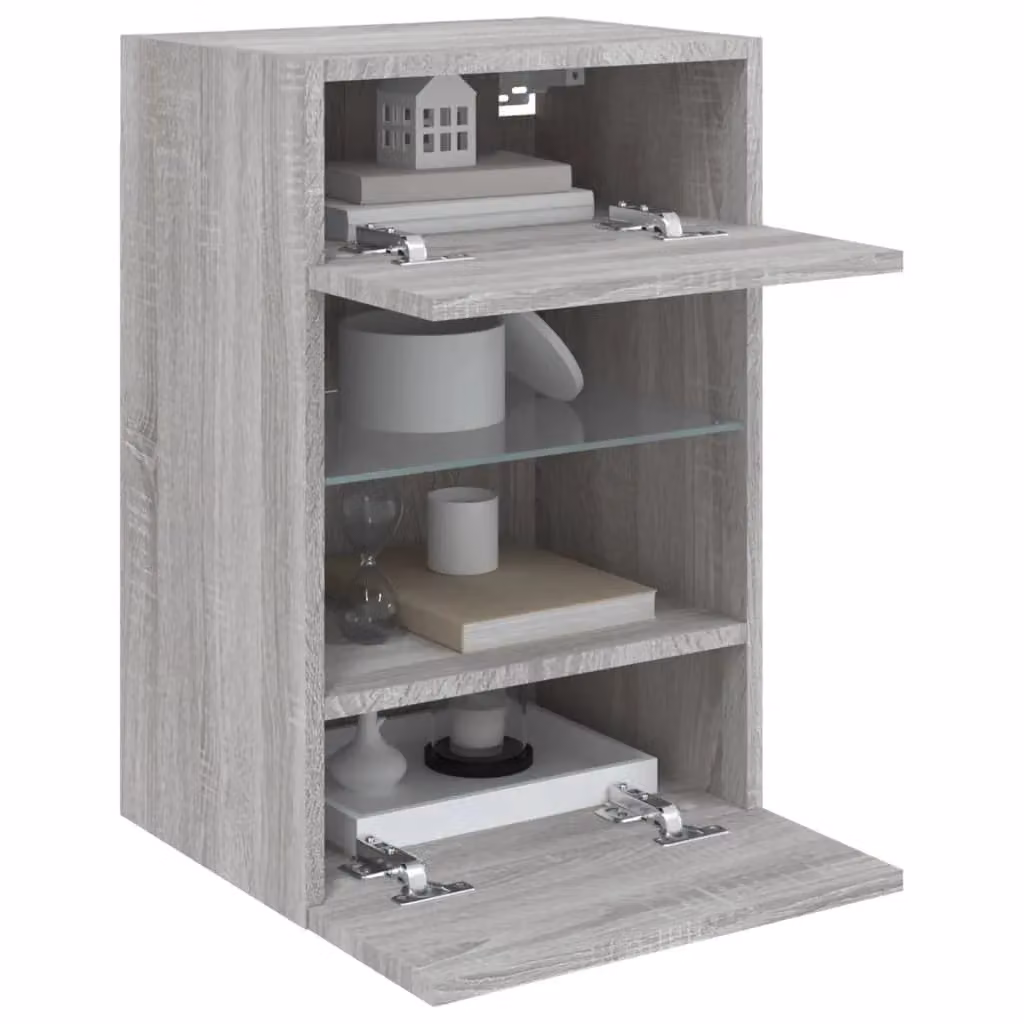 Berkfield Home Set of 2 Modern Wall Mounted TV Cabinets with Integrated LED Lighting in Grey Sonoma, W/D/H: 40 x 30 x 60.5 cm – 2