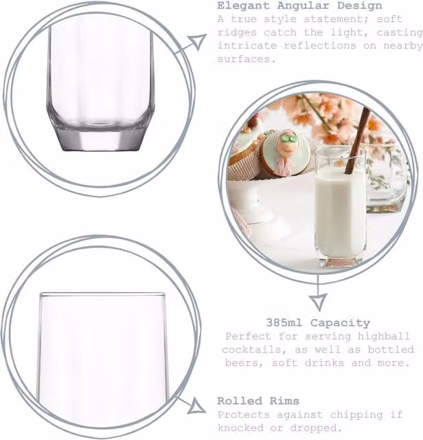 LAV 12 Piece Geometric Diamond Glassware Tumbler Set in Transparent White