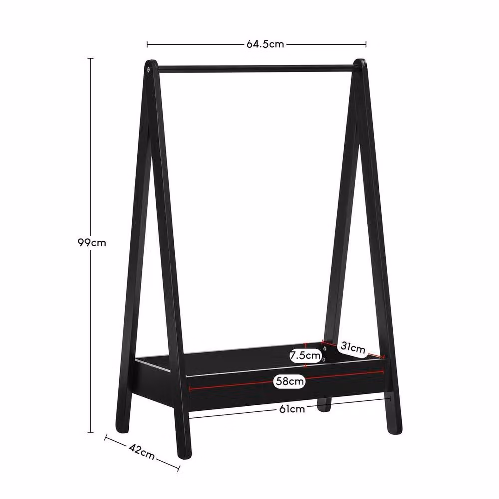 Kelvenix Black Portable Pine Clothes Rail Rack for Childrens Rooms – 2